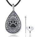 wholesale 925 Sterling Silver Tear Drop Celtic Knot Pet Paw Print Urn Keepsake Memorial Jewelry with Funnel and Fill Tool for Dogs/Cats Ashes (Black)-0-1