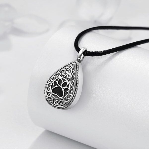 Sterling Silver Teardrop Celtic Knot Paw Print Urn Necklace-3