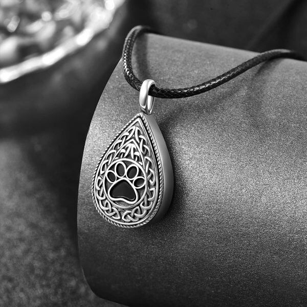 Sterling Silver Teardrop Celtic Knot Paw Print Urn Necklace-21