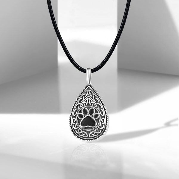 Sterling Silver Teardrop Celtic Knot Paw Print Urn Necklace-24