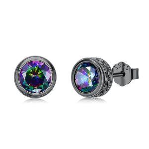 Sterling Silver Cubic Zirconia Black Stud Earrings-0