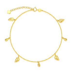 18K Gold Leaf Chain Ankle Bracelets-0