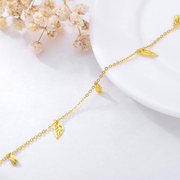 18K Gold Leaf Chain Ankle Bracelets-1