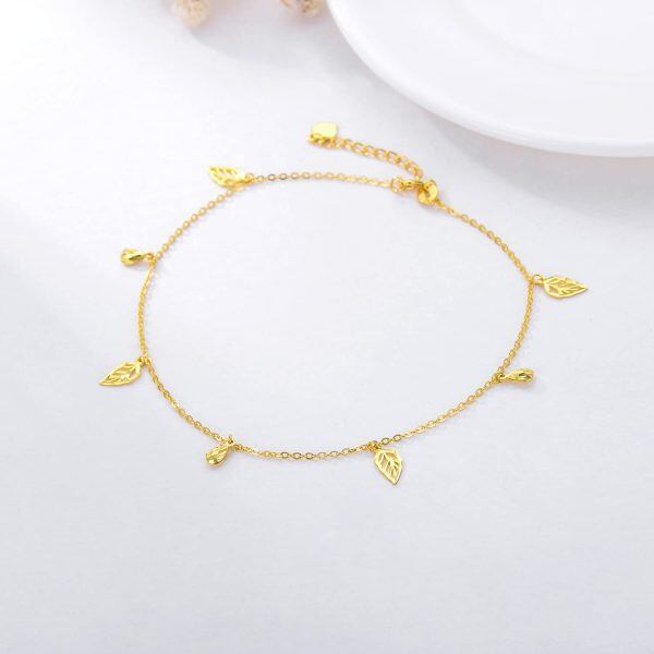 18K Gold Leaf Chain Ankle Bracelets-2