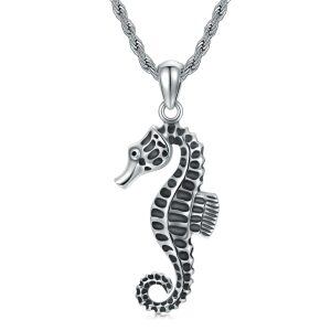 Sterling Silver Seahorse Pendant Necklace-0