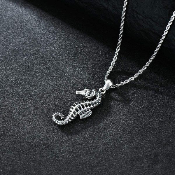 Sterling Silver Seahorse Pendant Necklace-4