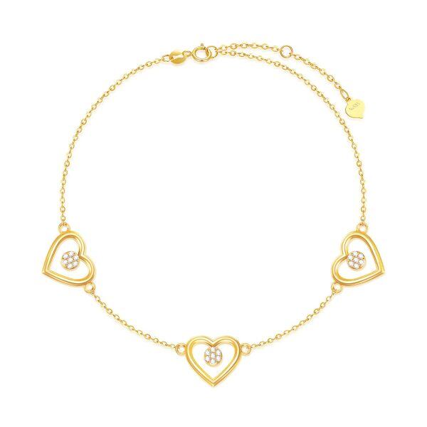 10K Gold Moissanite Three Heart Chain Bracelets-0