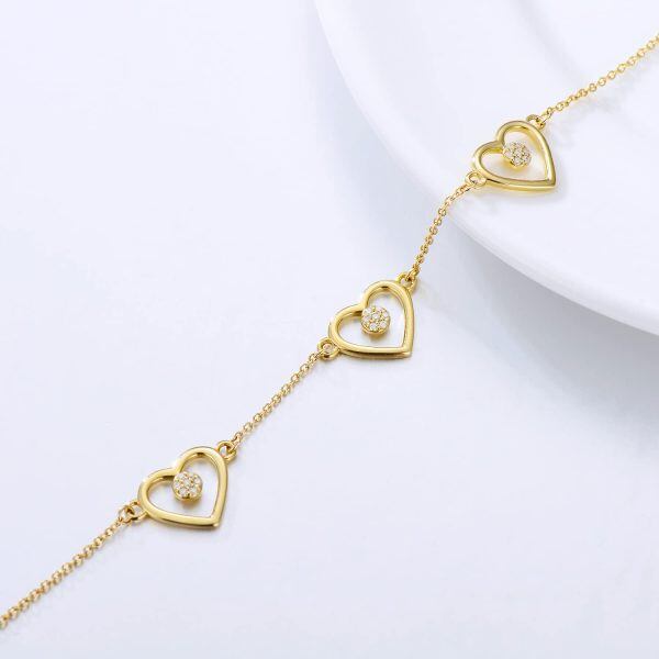 10K Gold Moissanite Three Heart Chain Bracelets-1