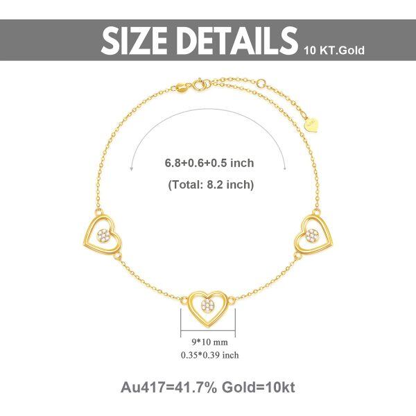 10K Gold Moissanite Three Heart Chain Bracelets-3