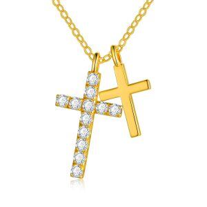 18K Gold Double Cross Pendant Necklace-0