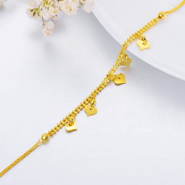 18K Gold Heart Bead Mixed Chain Bracelets-1