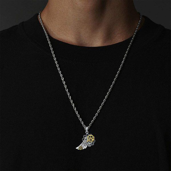 Sterling Silver Machine Wings Pendant Necklace-2