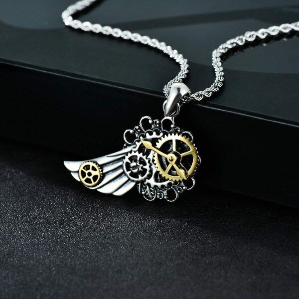 Sterling Silver Machine Wings Pendant Necklace-3