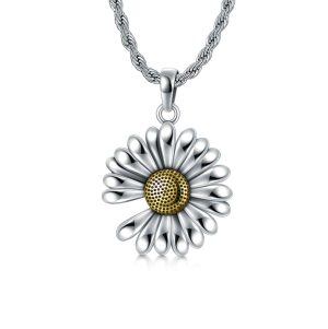 Sterling Silver Sunflower Pendant Necklace-0