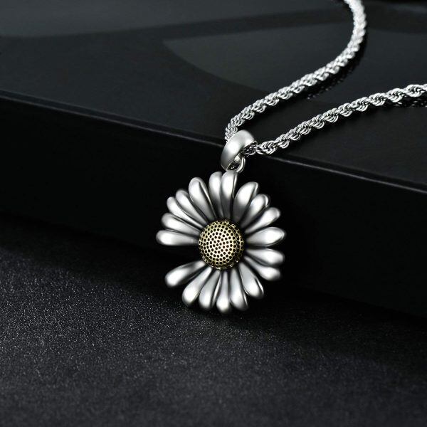 Sterling Silver Sunflower Pendant Necklace-3