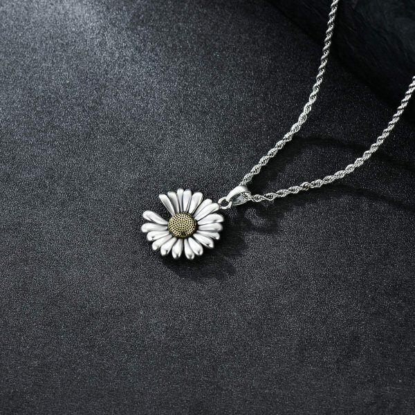 Sterling Silver Sunflower Pendant Necklace-4