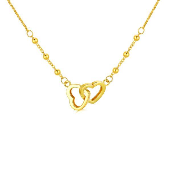 18K Gold Double Hearts Pendant Necklace-0