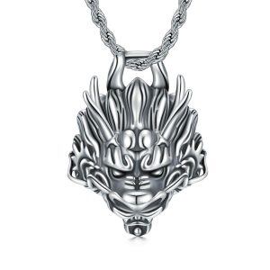 Sterling Silver Dragon Pendant Necklace-0