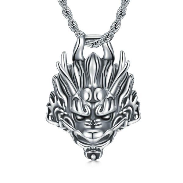 Sterling Silver Dragon Pendant Necklace-0