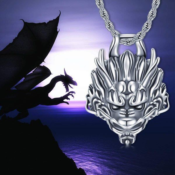 Sterling Silver Dragon Pendant Necklace-1