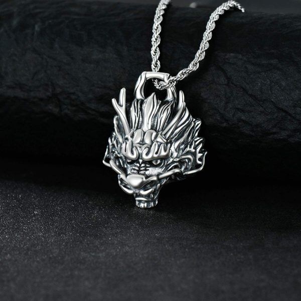 Sterling Silver Dragon Pendant Necklace-3