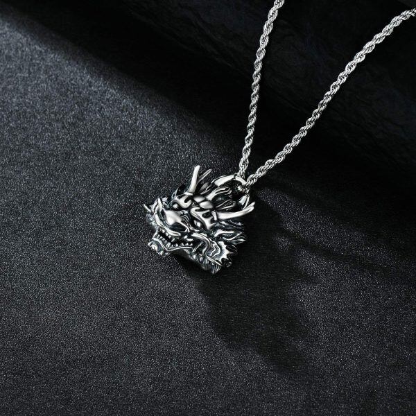 Sterling Silver Dragon Pendant Necklace-4