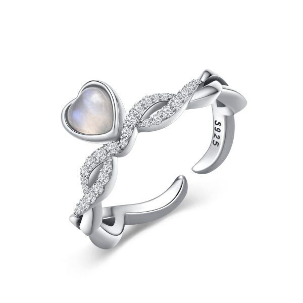 Sterling Silver Moonstone Heart Adjustable Ring-0