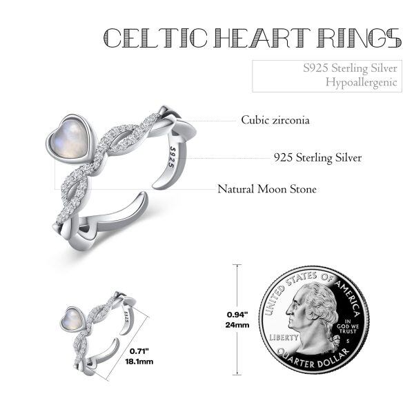 Sterling Silver Moonstone Heart Adjustable Ring-1