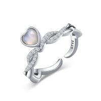 wholesale 925 Sterling Silver Moonstone Celtic Knot Heart Ring with CZs - Adjustable Irish - Rhodium Plated