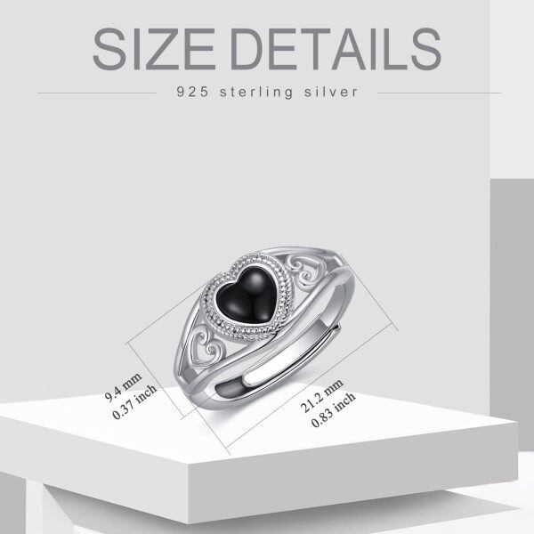 Sterling Silver Onyx Heart Adjustable Ring-1