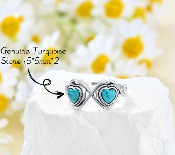 Sterling Silver Two Turquoise Heart Ring-1