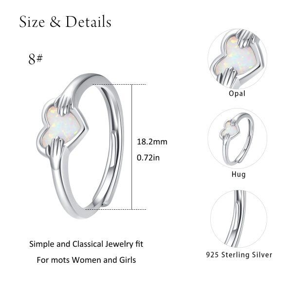 Sterling Silver Heart Shaped Opal Adjustable Ring-1