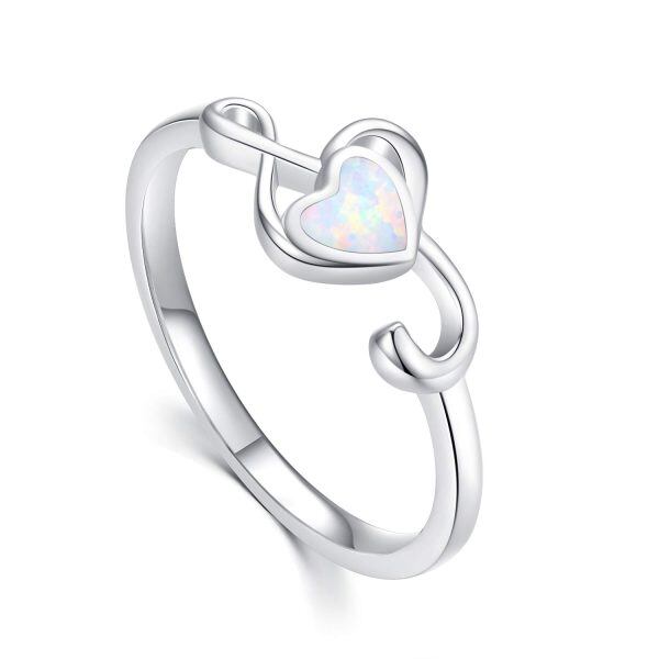 Sterling Silver Music Treble Clef Eternity Rings with Heart Opal-0