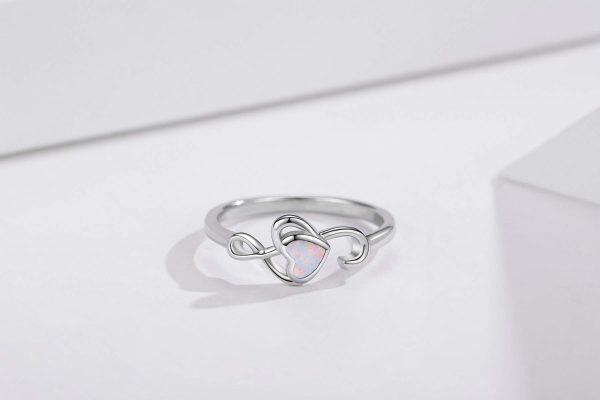 Sterling Silver Music Treble Clef Eternity Rings with Heart Opal-5