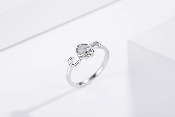 Sterling Silver Music Treble Clef Eternity Rings with Heart Opal-6