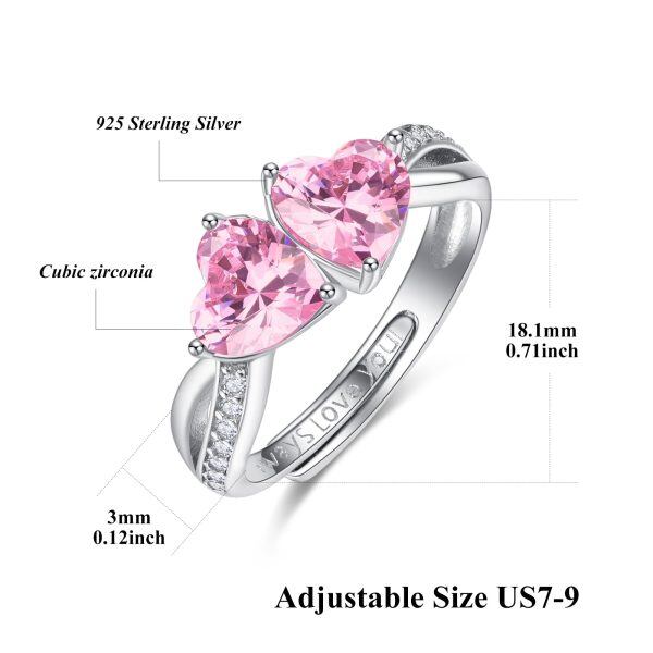 Sterling Silver Double Pink Heart CZ Adjustable Ring-1