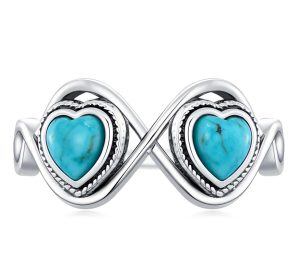 Sterling Silver Two Heart Turquoise Ring-0