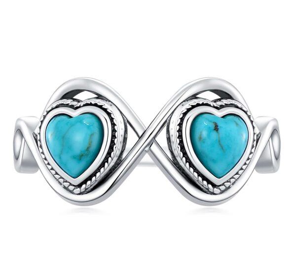 Sterling Silver Two Heart Turquoise Ring-0