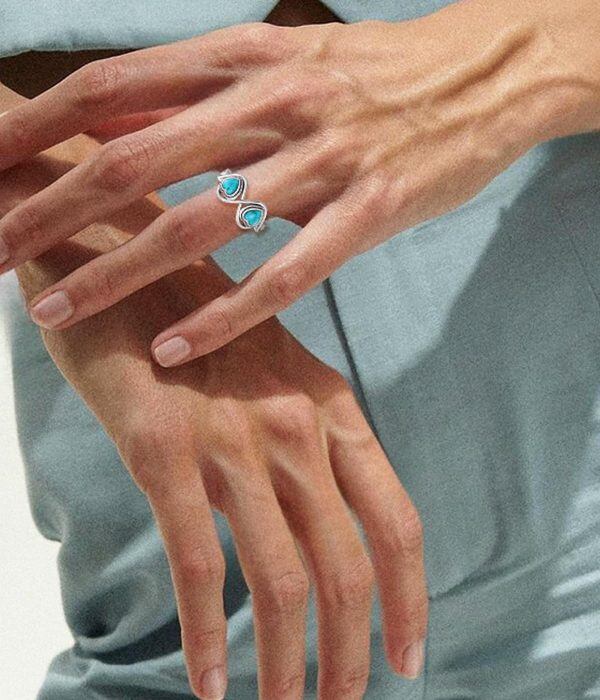 Sterling Silver Two Heart Turquoise Ring-2