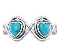 wholesale 925 Sterling Silver Infinity Turquoise Heart Adjustable Ring - Native American Style- US # 5