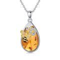 wholesale 925 Sterling Silver Amber Honeycomb Bee & Flower Pendant for Women's s-0-0
