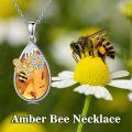 wholesale 925 Sterling Silver Amber Honeycomb Bee & Flower Pendant for Women's s-0-5