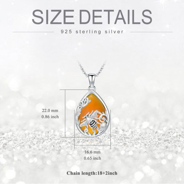 Sterling Silver Amber Sunflower Bee Pendant Necklace-1