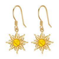 wholesale 14K Gold Sun and Moon Filigree Teardrop Leverback Dangle Earrings for Women- Gold Plated