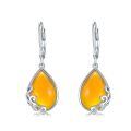 wholesale 925 Sterling Silver Yellow Jade Teardrop Dangle Earrings for Women and Girls-0-0