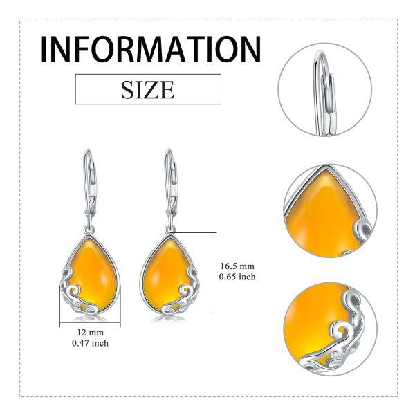 Sterling Silver Amber Teardrop Dangle Earrings-1