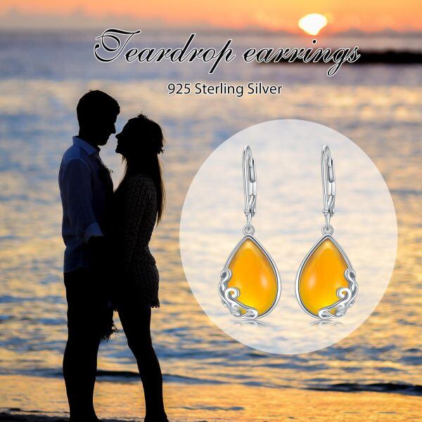 Sterling Silver Amber Teardrop Dangle Earrings-5