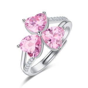 Sterling Silver Three Pink Heart CZ Adjustable Ring-0