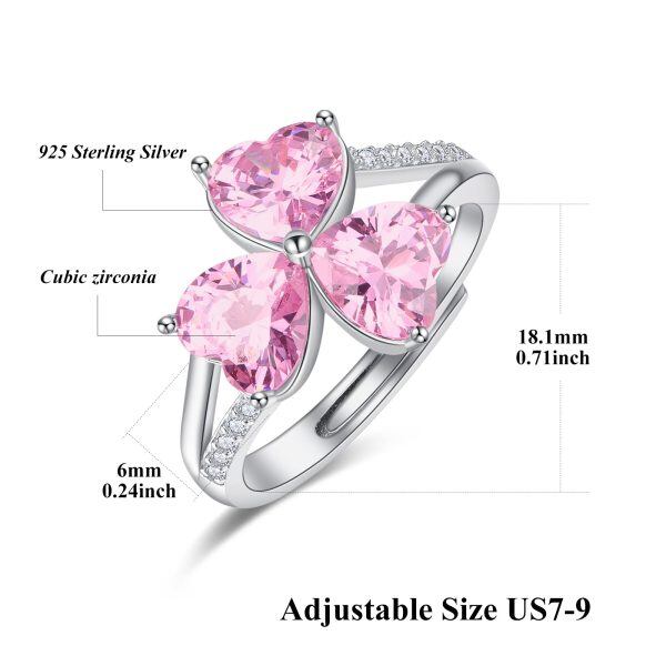 Sterling Silver Three Pink Heart CZ Adjustable Ring-1