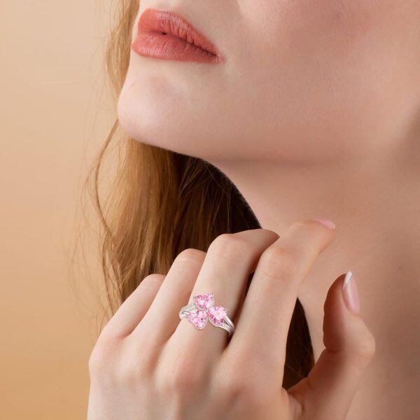 Sterling Silver Three Pink Heart CZ Adjustable Ring-2